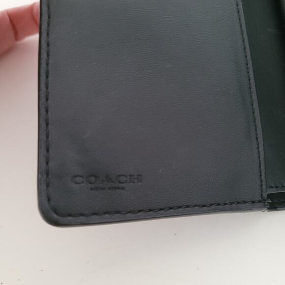 Coach Bifold Wallet Quilted Solid Black C3454 Geniue Leather Medium Logo Zip - Picture 4 of 11